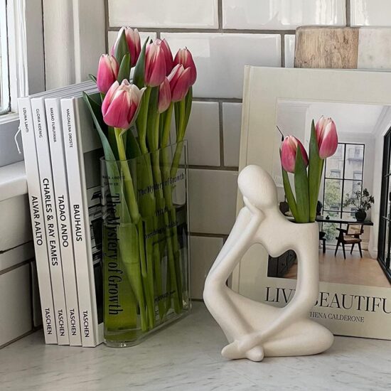 Bookend Vase for Flowers, Cute Bookshelf Decor, Unique Vase for Book Lovers, Artistic and Cultural Flavor Acrylic Vases for Home Office Decor, A Book About Flowers