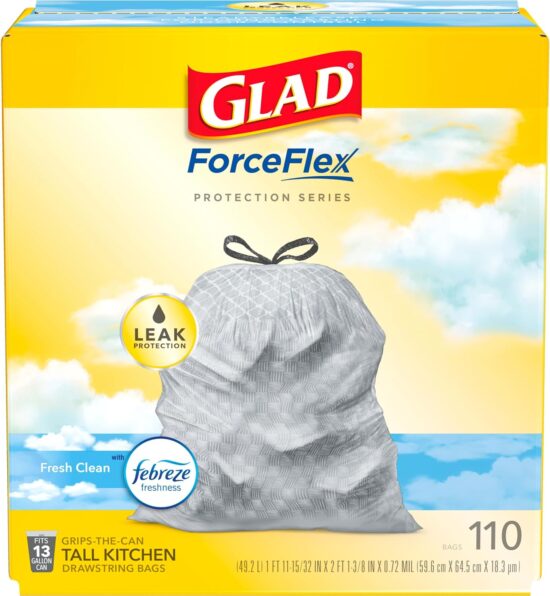Glad Protection Series Force Flex Drawstring Fresh Clean Odor Shield 13 Gallon 1/110ct