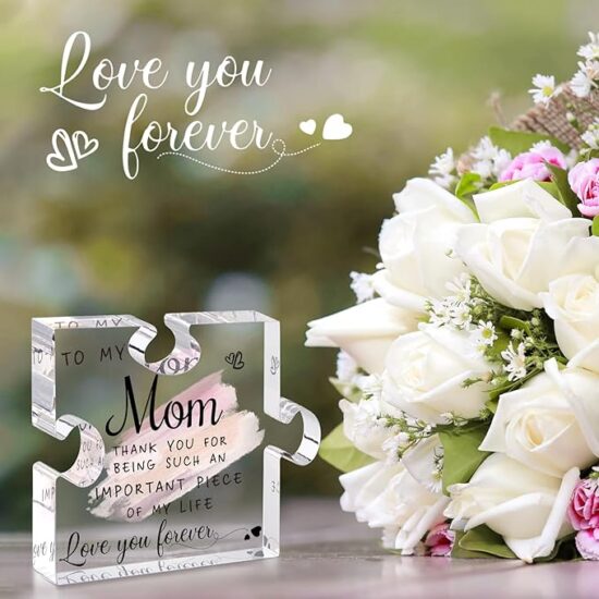 LukieJac Gifts for Mom from Daughter Son - Best Mom Ever Gifts Unique Mother Birthday Acrylic Puzzle-Shaped Plaque Desk Decorations Present for Mom Christmas Anniversary and Mothers Day Gifts