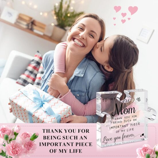 LukieJac Gifts for Mom from Daughter Son - Best Mom Ever Gifts Unique Mother Birthday Acrylic Puzzle-Shaped Plaque Desk Decorations Present for Mom Christmas Anniversary and Mothers Day Gifts - Image 2