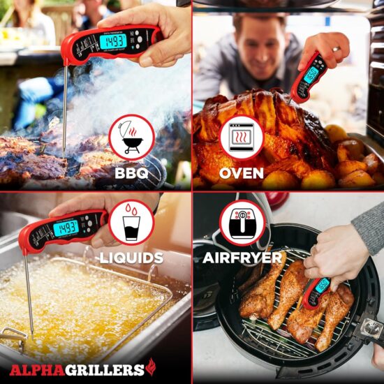 Alpha Grillers Instant Read Meat Thermometer for Grill and Cooking. Best Waterproof Ultra Fast Thermometer with Backlight & Calibration. Digital Food Probe for Kitchen, Outdoor Grilling and BBQ! - Image 2