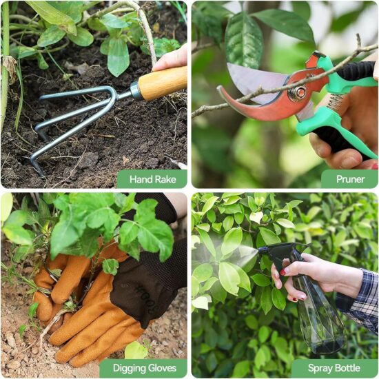 Gardening Tools 9-Piece Heavy Duty Gardening Hand Tools with Fashion and Durable Garden Tools Organizer Handbag, Rust-Proof Garden Tool Set, Ideal Gardening Gifts for Women - Image 2