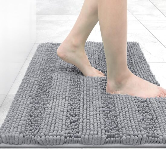 Grandaily Chenille Striped Bathroom Rug Mat, Extra Thick and Absorbent Bath Rugs, Non-Slip Soft Plush Shaggy Bath Carpet, Machine Wash Dry, Bath Mats for Bathroom