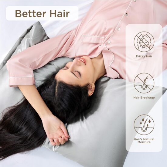 Bedsure Satin Pillowcase for Hair and Skin Queen - Silver Grey Silky Pillowcase 20x30 Inches - Set of 2 with Envelope Closure, Similar to Silk Pillow Cases, Gifts for Women Men - Image 2