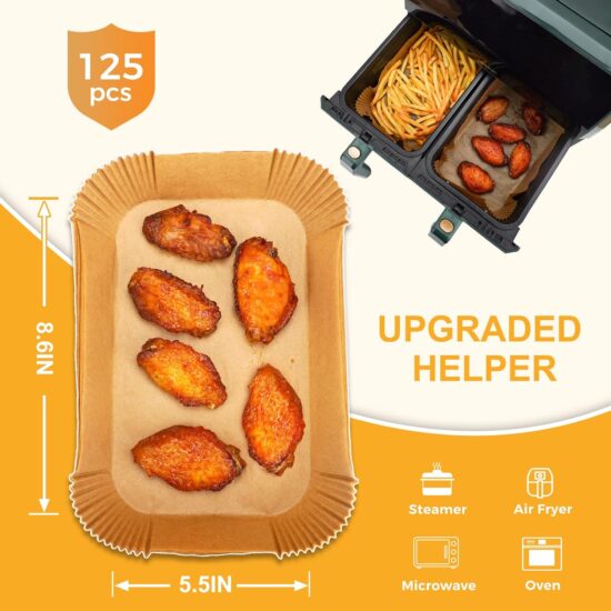 Air Fryer Paper Liners Disposable: 125PCS Non-Stick Parchment Paper, Food Grade Baking Paper for Baking Roasting Microwave (8IN-Roun - Image 2
