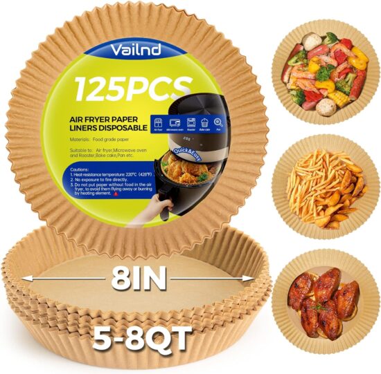 Air Fryer Paper Liners Disposable: 125PCS Non-Stick Parchment Paper, Food Grade Baking Paper for Baking Roasting Microwave (8IN-Roun - Image 3