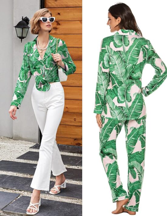 Ekouaer Pajamas Women's Long Sleeve Sleepwear Soft Button Down Loungewear Pjs Lounge Set Nightwear XS-XXL - Image 3