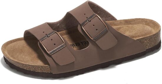 Flat Sandals Women Comfortable 100% Genuine Leather Memory Foam Beach Essentials Womens Sandals Cork Footbed Women's Sandals Vacation Essentials Slides for Women Footwear (Venita)