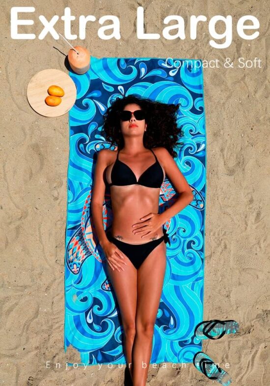 2 Pack Microfiber Lightweight Beach Towel Sand Free Quick Dry Absorbent Thin Compact Towels for Swimming Pool Camping Beach Accessories Large Easy Pack Travel Things for Vacation Essentials Gift - Image 2