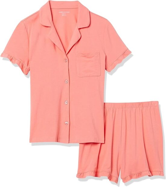 Amazon Essentials Women's Cotton Modal Piped Notch Collar Pajama Set (Available in Plus Size) - Image 2