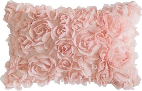 MIULEE 3D Decorative Spring Romantic Stereo Chiffon Rose Flower Pillow Cover Solid Square Pillowcase for Sofa Bedroom Car 12x20 Inch 30x50cm Peach Pink Wedding Gifts Valentines Day