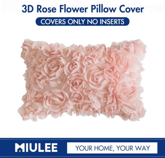 MIULEE 3D Decorative Spring Romantic Stereo Chiffon Rose Flower Pillow Cover Solid Square Pillowcase for Sofa Bedroom Car 12x20 Inch 30x50cm Peach Pink Wedding Gifts Valentines Day - Image 4