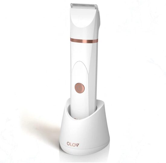 OLOV Bikini Trimmer Women - Wet/Dry Body Shaver Groomer, Replaceable Ceramic Blade Heads, USB Recharge Dock & Nosetrimmer Head Heads, Waterproof Male Hygiene Razor, White - Image 2