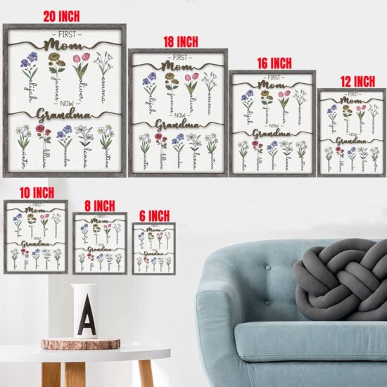 First Mom Now Grandma Customized Birth Month Flower Wooden Plaque, Personalized Mothers Day Gifts, Mother's Day Gift, Gift for Mom, Grandma's Gift, Grandma's Garden Sign - Image 3