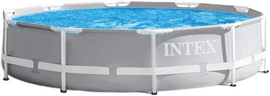 Intex Prism Frame Above Ground Swimming Pool Set with 3 Ply Polyvinyl Chloride Material and Krystal Clear Filtration for Outdoor Use, Gray