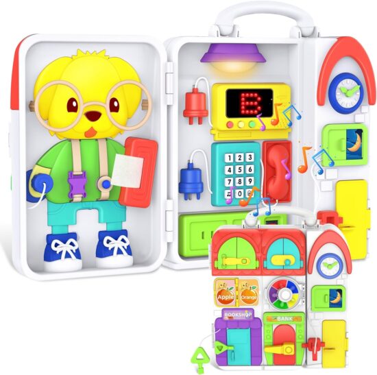 Toddler Toys for 1-2 Year Old Boy, Musical Montessori Busy Board, Early Educational Toy for Toddlers 1-3, Motor Skills Developmental Toy for 12-18 Month Age