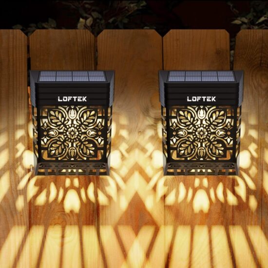 LOFTEK Solar Deck Lights, 2 Pack Solar Fence Lights, Outdoor Garden Decorative Lights, Dusk to Dawn, Waterproof, Fence Post Solar Wall Light for Railing, Patio, Pool, Backyard, Stair, Step, Warm White