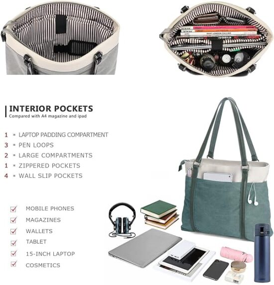 Laptop Bag for Women 15.6 Inch Laptop Tote Work Bag Professional Leather Computer Briefcase Waterproof Handbag Shoulder Bag Large Capacity Business Teacher Office Bag Crossbody Purse,Black - Image 2