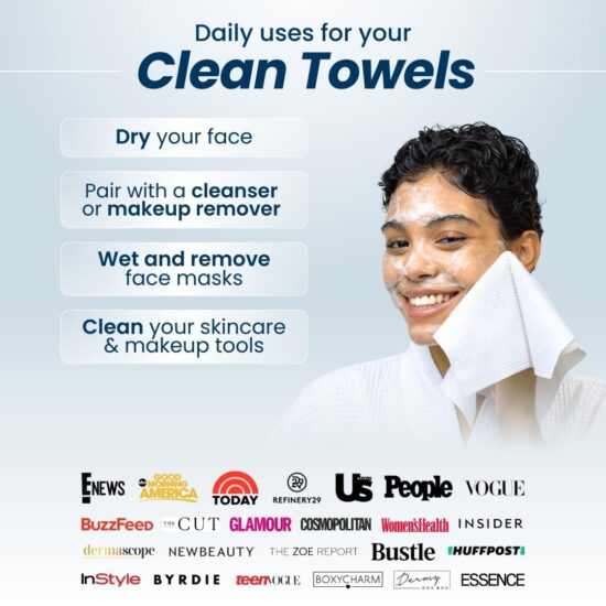 Clean Skin Club Clean Towels XL, 100% USDA Biobased Face Towel, Disposable Face Towelette, Makeup Remover Dry Wipes, Ultra Soft, 50 Ct, 1 Pack - Image 2