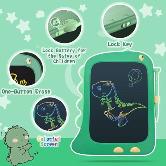 LCD Doodle Board Tablet Toy - Green Dinosaur Drawing Pad - Image 2