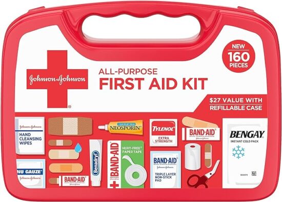 Johnson & Johnson All-Purpose Portable Compact First Aid Kit for Minor Cuts, Scrapes, Sprains & Burns