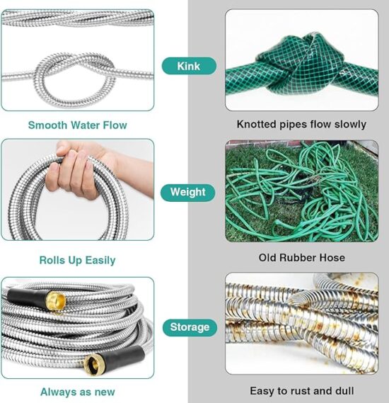Lefree Garden Hose 50ft, Metal Garden Hose with Nozzle, Leak Proof Water Hose, 3/4" Fittings Metal Hose for Yard, Flexible Garden Hose, Never Kink & Tangle, Heavy Duty Metal Water Hose - Image 2