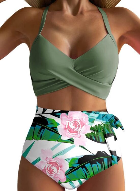 Dokotoo Women's High Waisted Bikini Sets Two Piece SwimsuitTummy Control Bathing Suit Swimwear