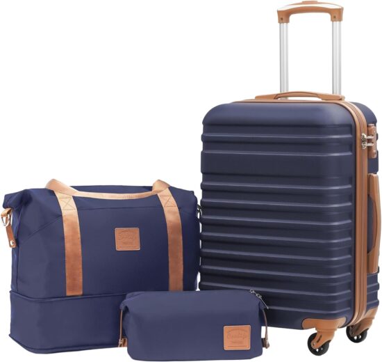 Coolife Suitcase Set 3 Piece Luggage Set Carry On Hardside Luggage with TSA Lock Spinner Wheels (Navy, 3 piece set (DB/TB/20)) GREAT PRICE GET THEM BEFORE THEY ARE ALL GONE