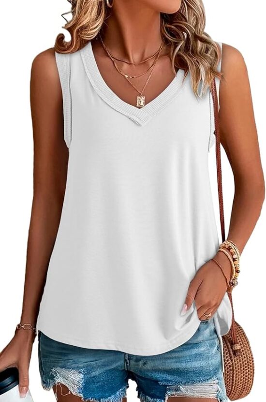 BLENCOT Tank Top for Women V Neck Summer Basic Sleeveless T Shirt Tunic Casual Loose Fit Blouses