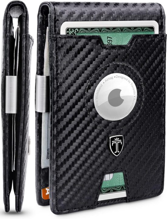 TRAVANDO AirTag* Wallet Mens Wallet with Money Clip Air Tag Wallet Card Holder RFID Blocking Bifold Gifts for Father's Day