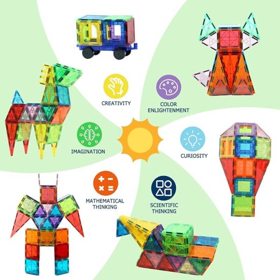 Magnetic Tiles Kids Toys - Magnetic Blocks Building - STEM Montessori Toys Learning - Creativity - Sensory  for 3+ Boys & Girls