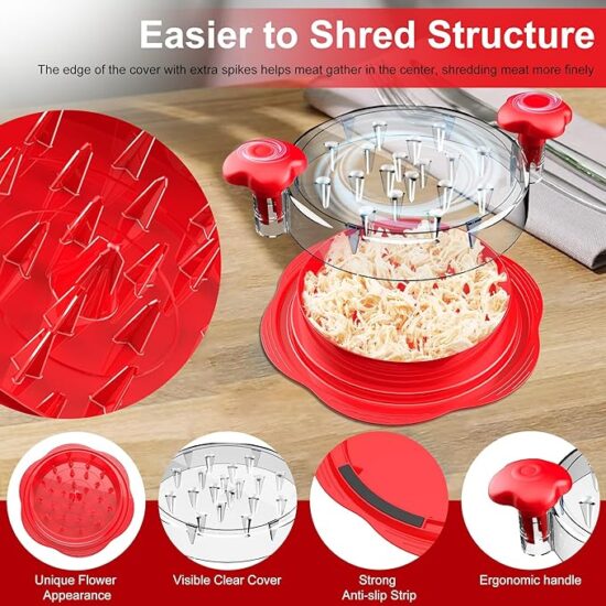 SURETIVIAN Chicken/Pork/Beef Shredder -Tool Twist with Brush & Fork, Visible Meat Shredder Machine, Anti-Slip Strip, Ergonomic Handle, BPA Free, Suitable for Pork Beef Chicken - Image 2