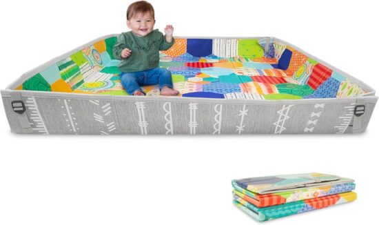 Infantino Foldable Soft Foam Mat, Extra Large Double-Sided Cushioned Portable Play Mat with Fold-Up Sides, Non Slip Crawling & Playing for Infants and Toddlers