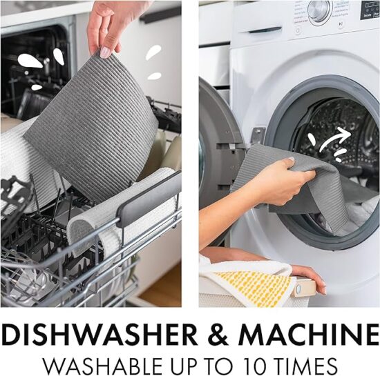 SUPERSCANDI Swedish Dishcloths for Kitchen Grey 10 Pack Reusable Compostable Kitchen Cloth Made in Sweden Cellulose Sponge Swedish Dish Cloths for Washing Dishes Reusable Paper Towels Washable - Image 3