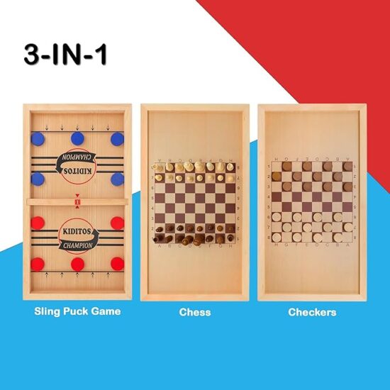 3-IN-1 Board Game Including Checkers, Chess Set and Slingshot Foosball