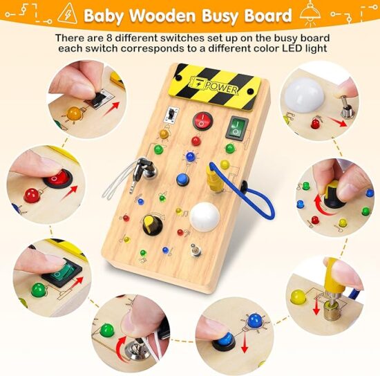 Montessori Toddler Toys-Baby Wooden Busy Board-Sensory Toys