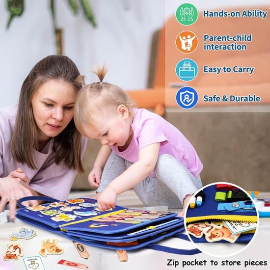 Montessori Sensory inspired Toys for Toddlers 2-4 Year Old - Busy Board with12 Pages - Image 2