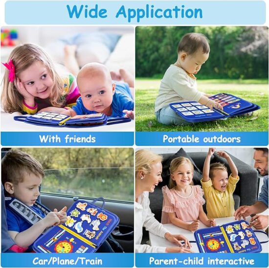 Montessori Sensory inspired Toys for Toddlers 2-4 Year Old - Busy Board with12 Pages - Image 3
