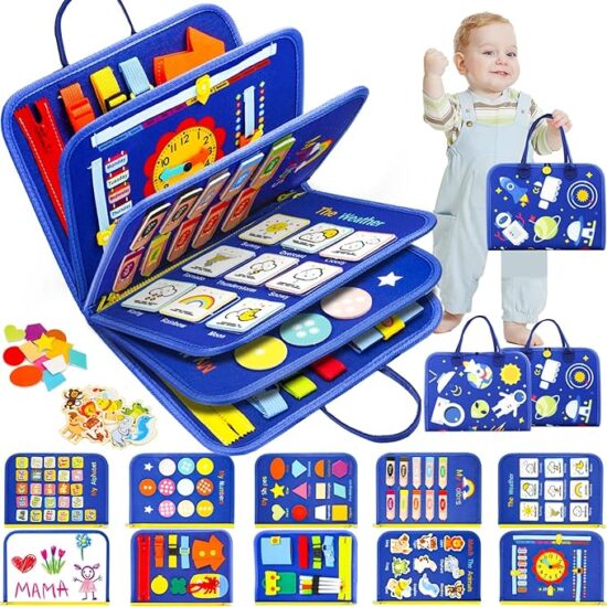 Montessori Sensory inspired Toys for Toddlers 2-4 Year Old - Busy Board with12 Pages