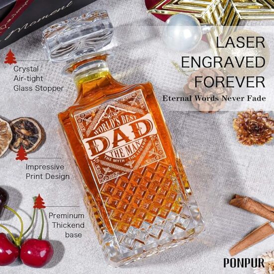 PONPUR Gift Fathers Day, Whiskey Decanter Set with 2 Glasses,