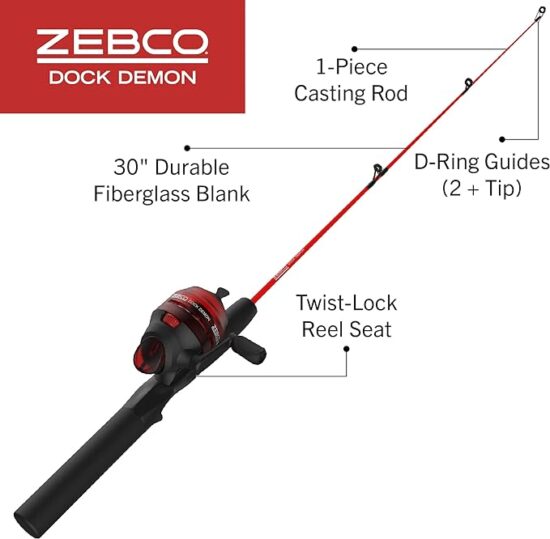 Zebco 404 Spincast Reel and 2-Piece Fishing Rod Combo, Durable Fiberglass Rod with EVA Handle, QuickSet Anti-Reverse Reel with Built-In Bite Alert, Pre-Spooled