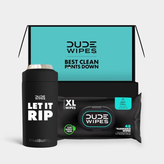 Gift - DUDE Wipes + FrostBuddy Universal Can Cooler Fathers Day Kit - 1 Pack, 48 Wipes - Mint Chill Extra-Large Flushable Wet Wipes - Fathers Day Gifts for Him