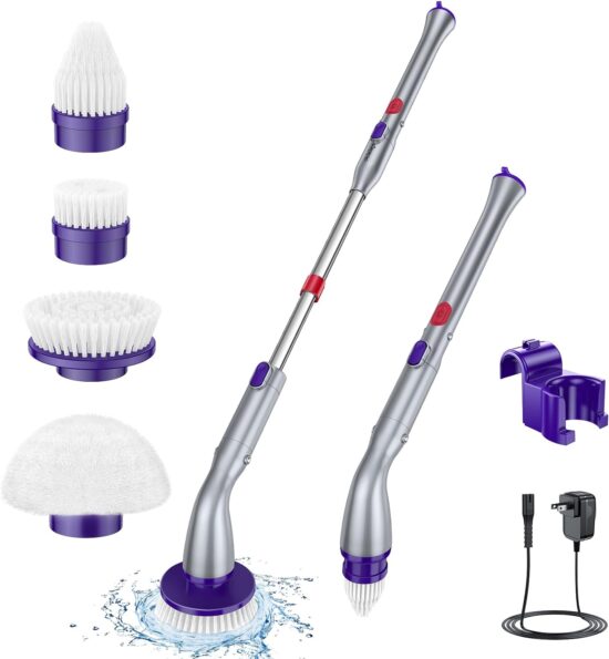 LABIGO Electric Spin Scrubber LA1 Pro, Cordless Spin Scrubber with 4 Replaceable Brush Heads and Adjustable Extension Handle, Power Cleaning Brush for Bathroom Floor Tile