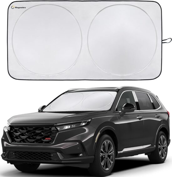 Magnelex Car Windshield Sunshade with Bonus Steering Wheel Sun Shade. Reflective Polyester Blocks Heat and Sun. Foldable Sun Shield That Keeps Your Vehicle Cool