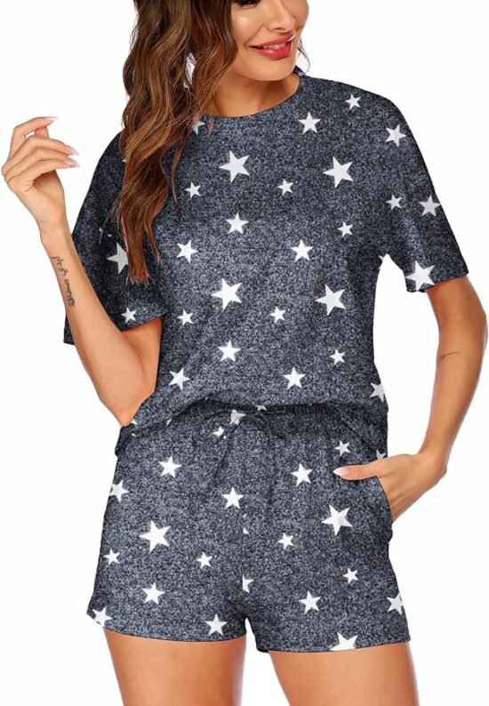 HOTOUCH Womens Printed Pajamas Set Soft Lounge Sets Short Sleeve Tops and Shorts 2 Piece Sleepwear Pj Sets