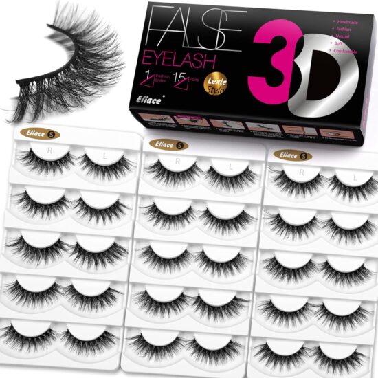 Eliace Lashes False Eyelashes Crossed Cat Eyes Wispy Natural Long Manga Faux Mink Lashes 15mm 15 Pairs False Lashes Spiky Volume Fake Eye Lashes Strip 3D Lashes Pack | Lexie