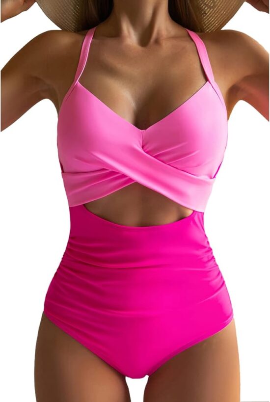 Eomenie Women's One Piece Swimsuits Tummy Control Cutout High Waisted Bathing Suit Wrap Tie Back 1 Piece Swimsuit
