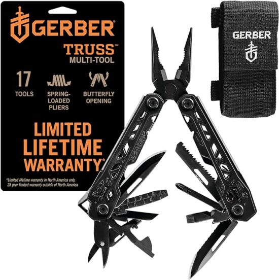 Gerber Gear Truss 17-in-1 Needle Nose Pliers Multi-tool with MOLLE Sheath - Multi-Plier, Pocket Knife, Serrated Blade, Screwdriver, Bottle Opener - EDC Gear and Equipment - Black
