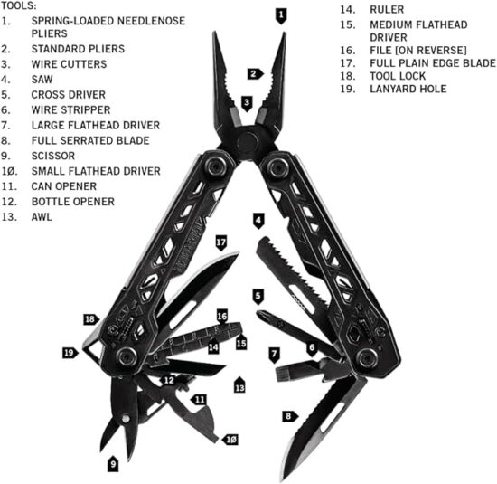 Gerber Gear Truss 17-in-1 Needle Nose Pliers Multi-tool with MOLLE Sheath - Multi-Plier, Pocket Knife, Serrated Blade, Screwdriver, Bottle Opener - EDC Gear and Equipment - Black - Image 2