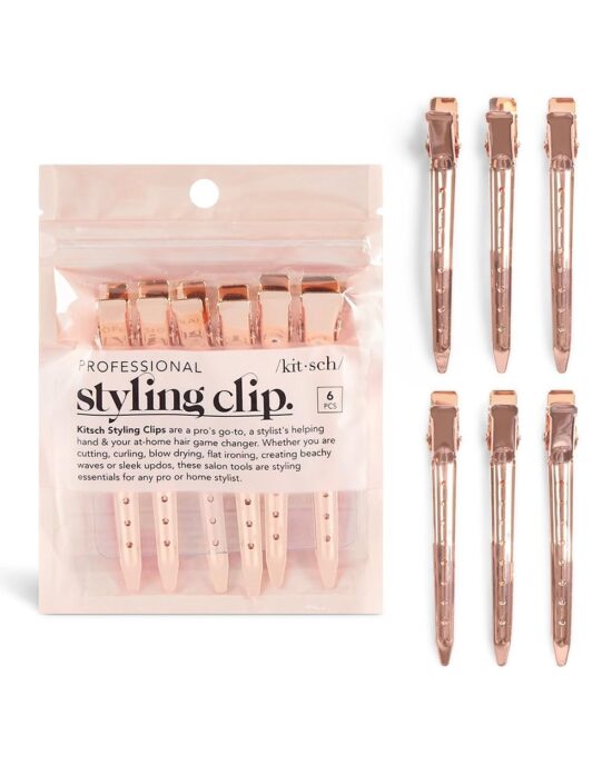Kitsch Duck Billed Hair Clips for Styling - Metal Hair Clips for Women | Alligator Hair Clips | Hair Roller Clips & Hair Clips for Makeup | Hair Styling Clips for Hair Sectioning, 6pcs (Rose Gold)